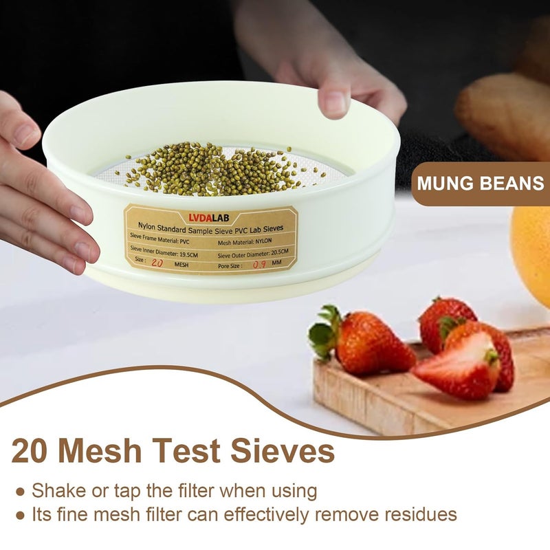 LVDALAB PVC Nylon Lab Sieve 20 Mesh(0.9mm), 7.9Inch(20cm) Diameter Sample Sifter Strainer for Industrial Lab Home - Image 3